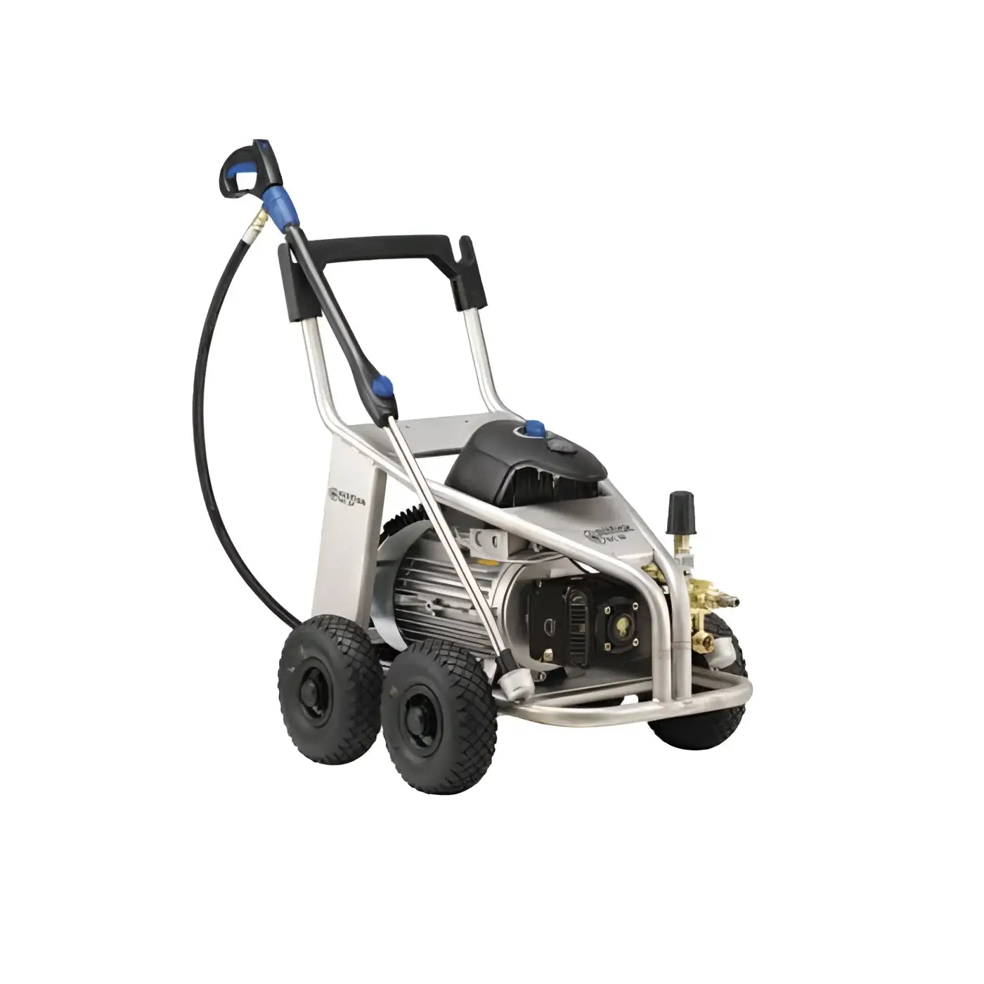 Nilfisk hochdruckreiniger mc 8p-160/2500 st silber-schwarz mit blauem griff, robusten reifen und stabilem rahmen
