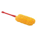 Gelber, flauschiger nölle profi brush gabelmop mit rotem plastikgriff für effektives staubwischen