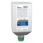 Weiße kunststoffspenderflasche mit grünem deckel und etiket greven multi tec schutzcreme parfümiert