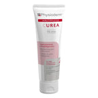 Physioderm curea 5% urea feuchtigkeitspflege in weißer tube mit rosa und grauem etikett für empfindliche haut