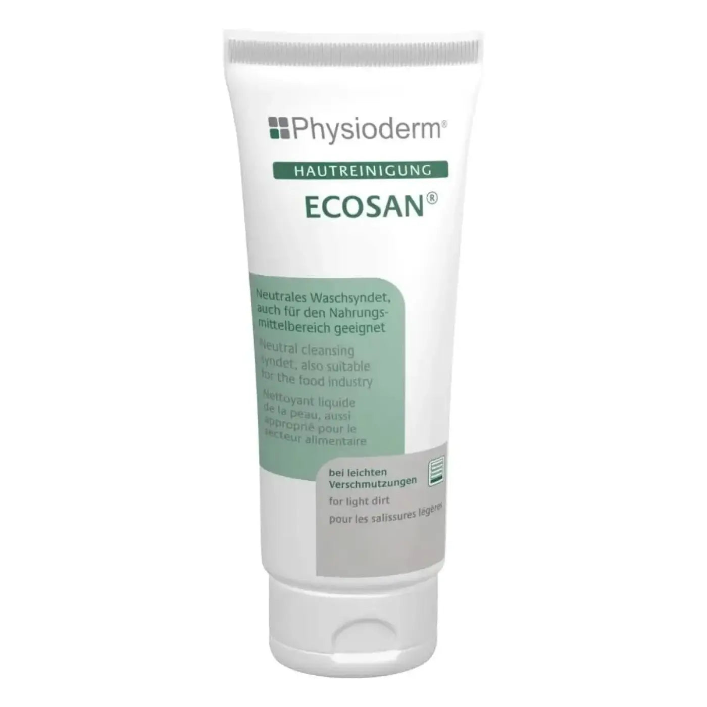 Weiße tube physioderm ecosan neutral reinigungsgel für leichte verschmutzungen geeignet für lebensmittelbereich