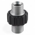 Schlauchverbinder m22 x 1,5 in schwarz und silber mit geripptem schwarzem kunststoffgriff aus metall und kunststoff