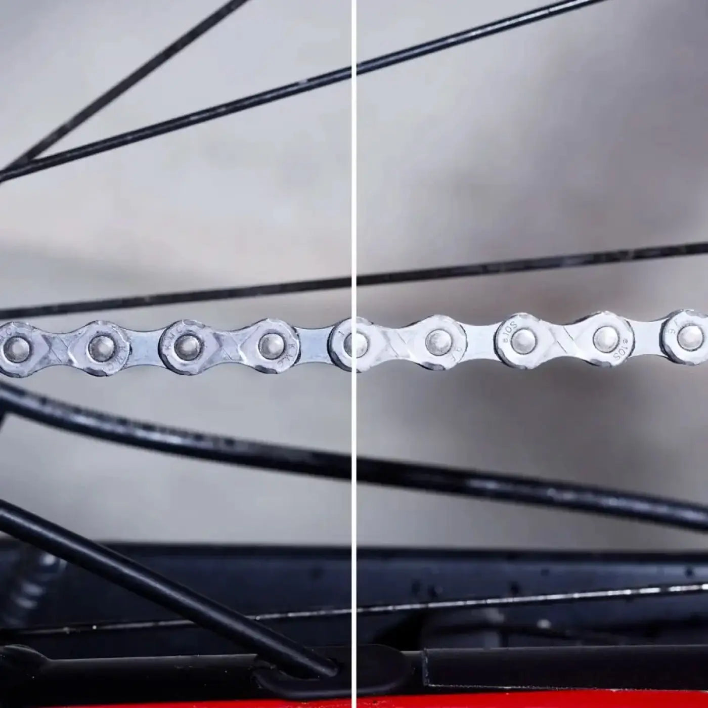 Silberne fahrradkette mit metallischem finish und ineinandergreifenden gliedern bei sonax bike kettenöl ultra 50ml