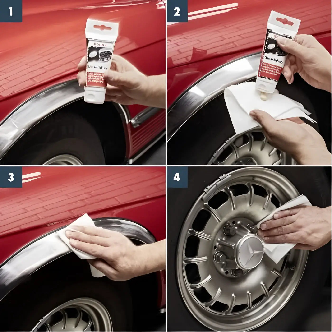 Weiße tube sonax chrom alu paste 75 ml mit roter und schwarzer beschriftung zur reinigung von chromfelgen