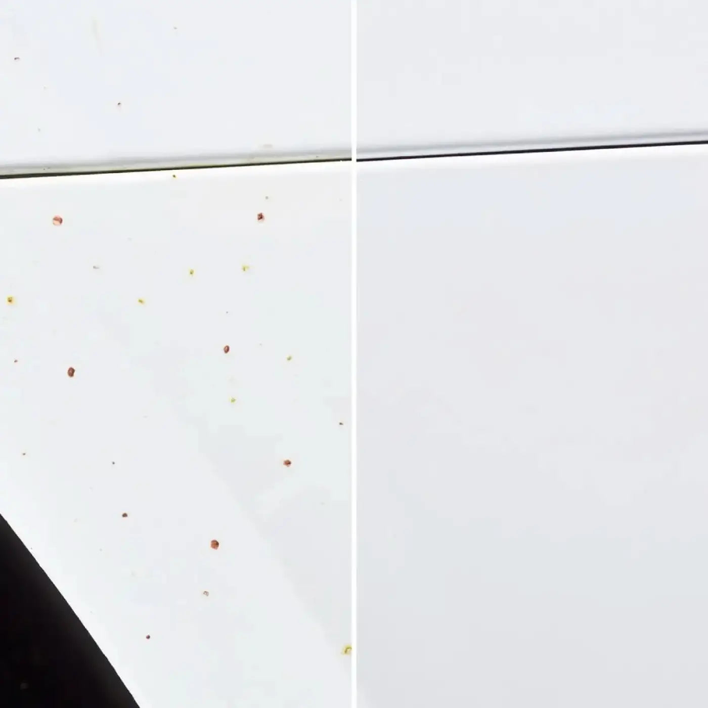 Weiße geflieste oberfläche mit schmutzflecken und grime als anwendungsbeispiel für sonax flugrostentferner 500ml