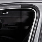 Weißes gummidichtungsprofil aus rubber für silbernes auto mit sonax gummipfleger für alle gummiteile