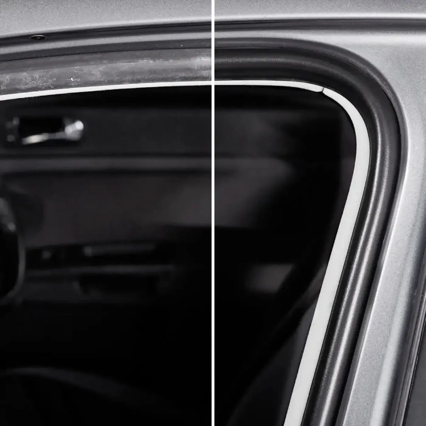 Weißes gummidichtungsprofil für tür eines silbernen autos mit sonax gummipfleger für alle gummiteile