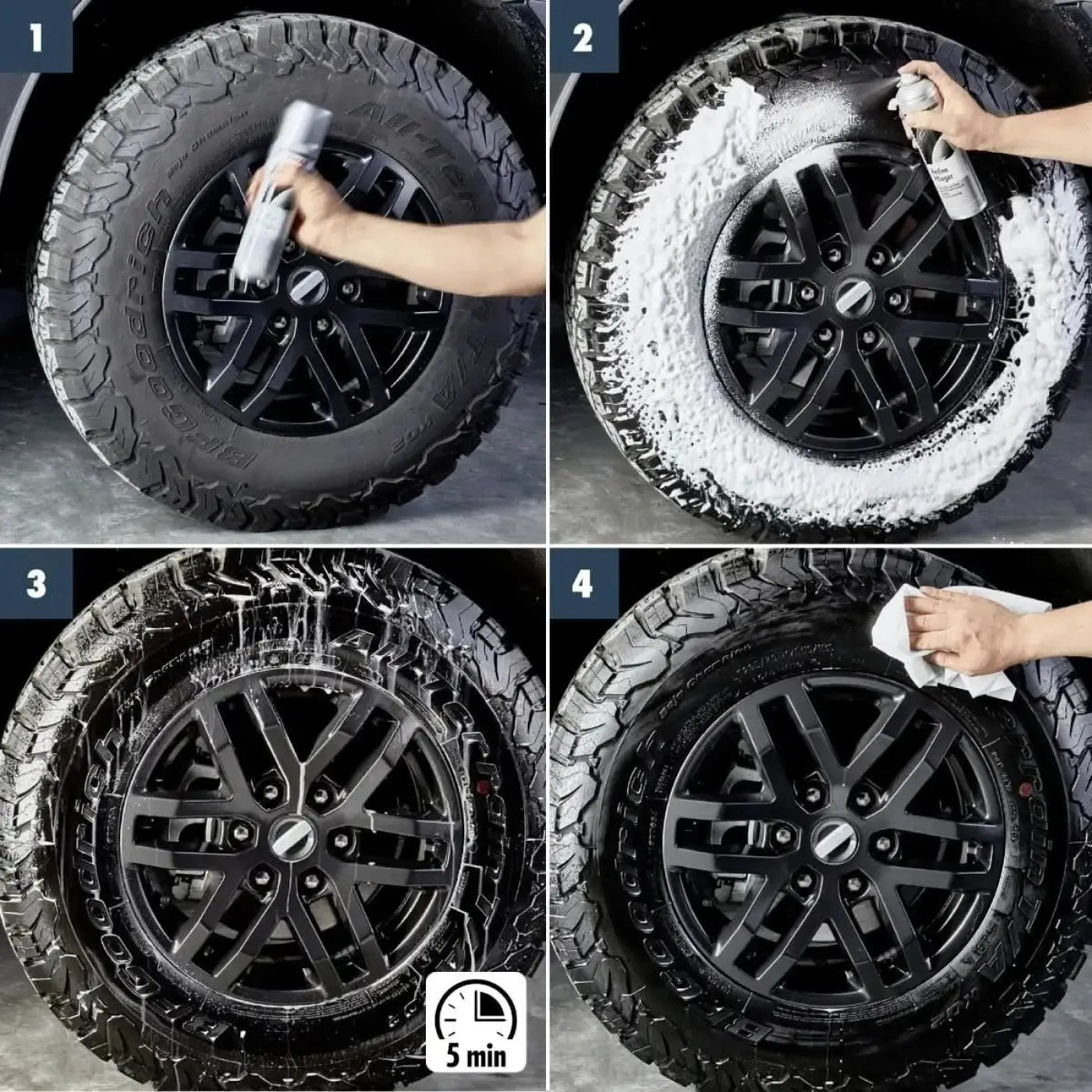 Sonax reifenpfleger 400ml mit schwarzem aluminiumrad und tiefprofiltiefe goodyear reifen branding