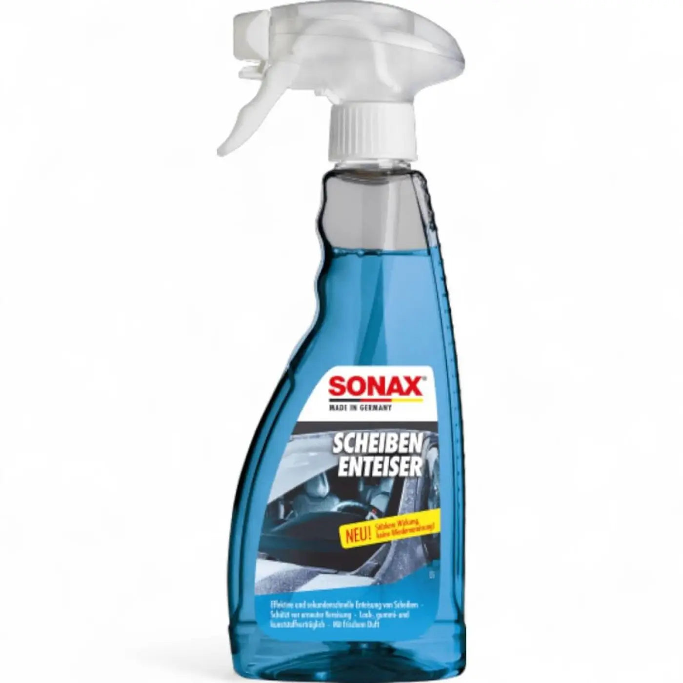 Blauer transparenter sprayflasche sonax scheibenenteiser für scheiben enteiser und gefrierschutz