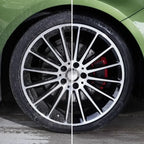 Sonax xtreme felgenreiniger plus 750ml zeigt eine silberne mehrspeichen-alu-felge mit glänzendem finish und roten bremszangen