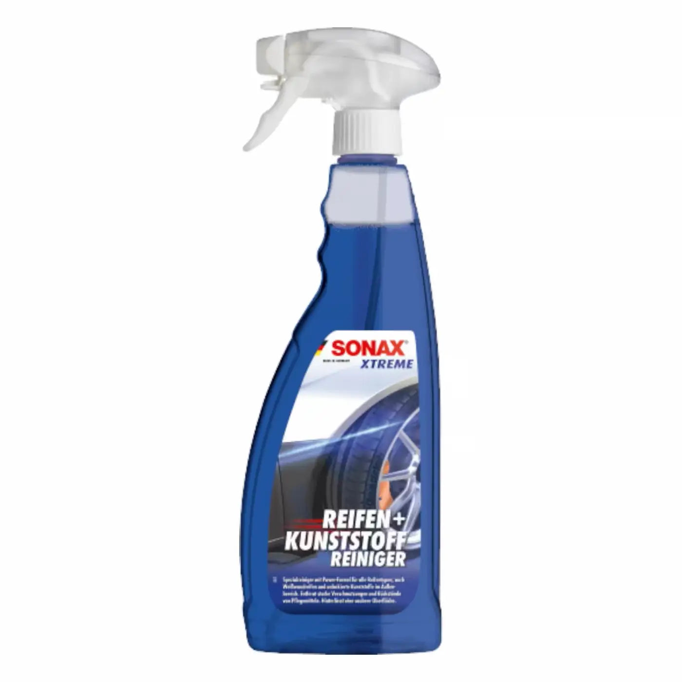 Sonax xtreme reifen und kunststoffreiniger 750ml blaue sprayflasche mit weißer sprühdüse für tire und gummi