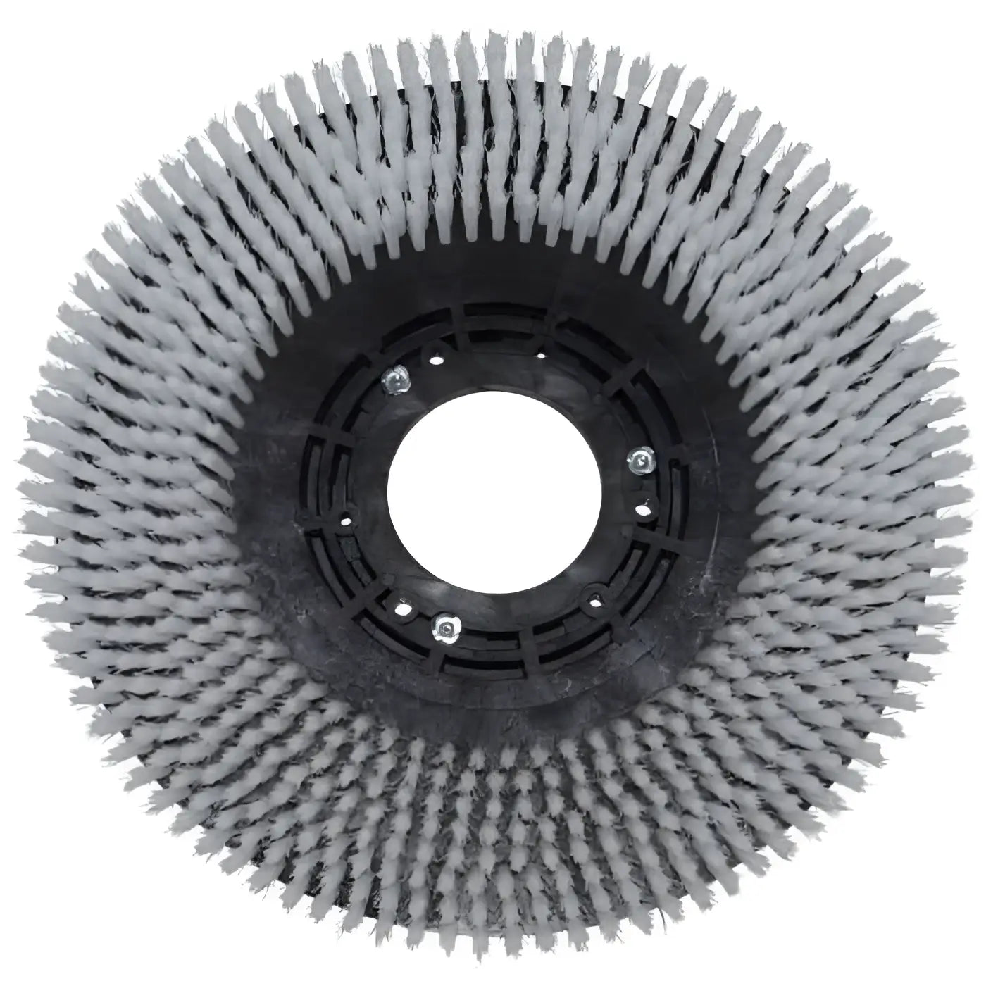 Graue tellerbürste aus kunststoff mit 490/515 mm länge und schwarzem mittleren kunststoffnabe