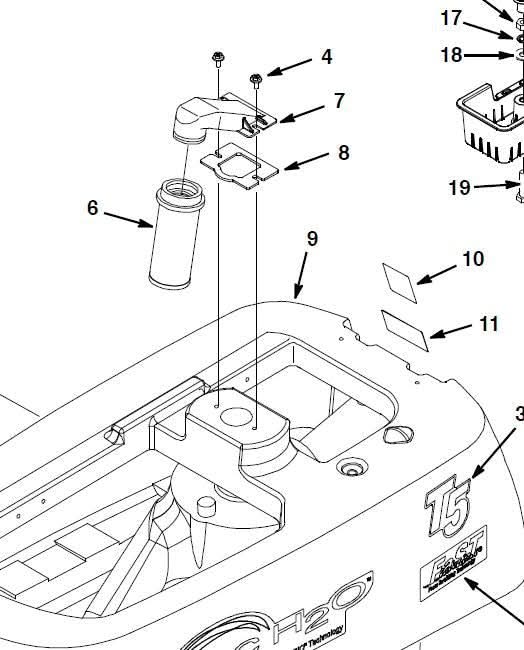 Schwimmschalter schmutzwassertank t5 t3 mit schwarzem kunststoff-motorgehäuse und 15 zoll h2o logo