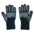 Schwarze ergotec touchscreen handschuhe von unger mit silbernen sechseckigen griffpunkten auf handfläche und fingerspitzen