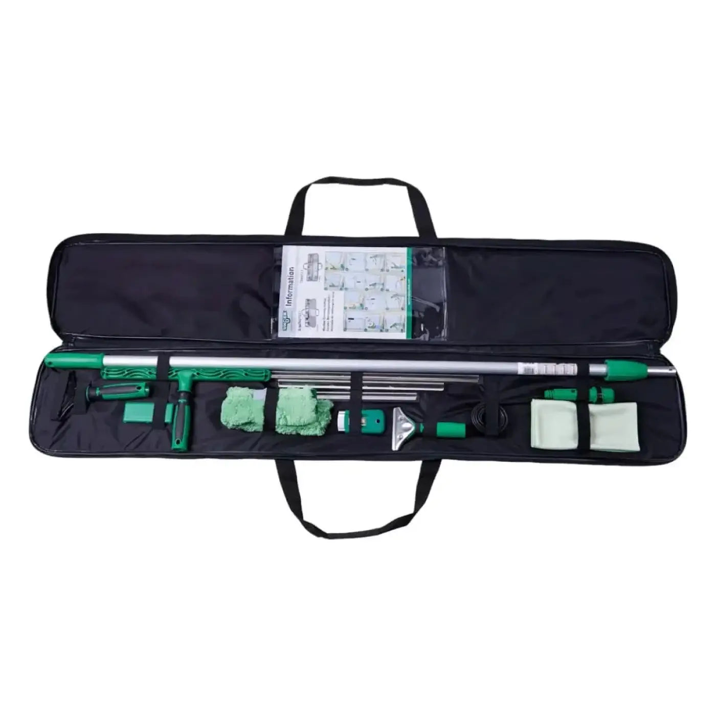 Unger ergotec fensterreinigungsset grün und silber mit schwarzer tragetasche