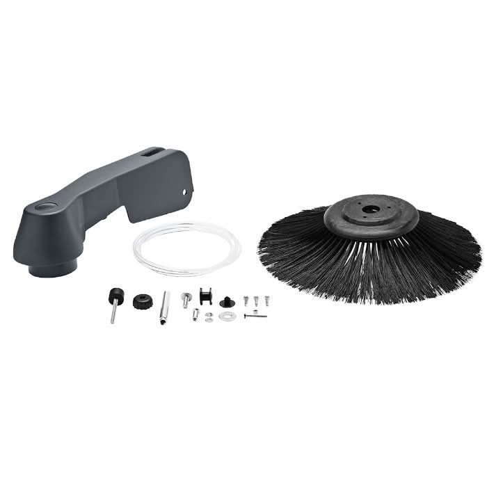 Black bristle brush head mit rundem schwarzem kunststoffsockel und dichten steifen borsten für viper ps480 seitenbesen links 320mm