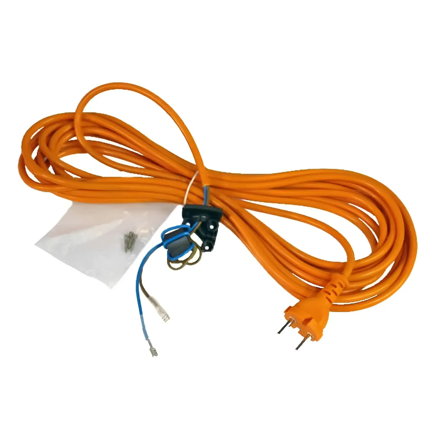 Orange verlängerungskabel mit schwarzer steckleiste und freiliegenden blauen kabelenden im viper stromkabel kit für viper dsu8/dsu10