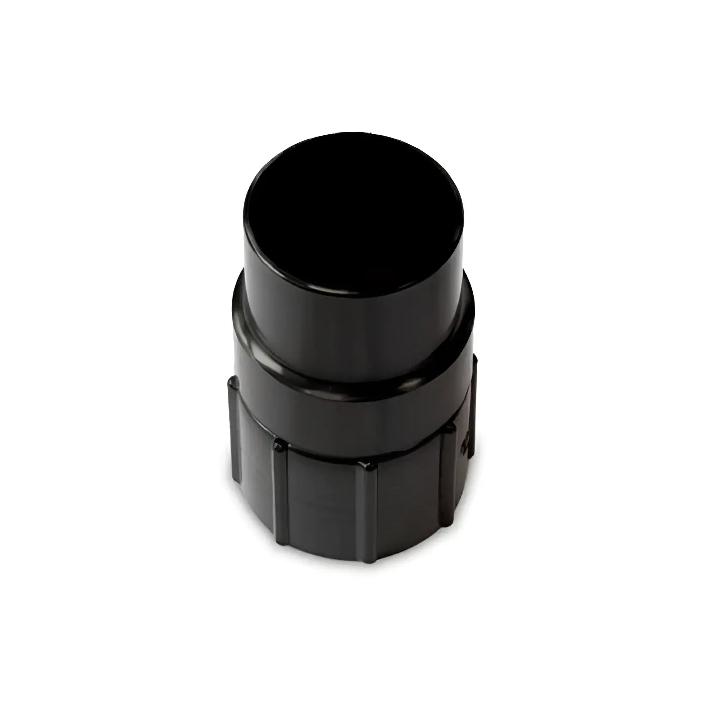 Schwarze kunststoff rohrkupplung mit geriffeltem sockel und glattem zylinder oberteil für weber geräteanschluss muffe drehbar passend nilfisk nw 51 mm ø außendurchmesser 58 mm