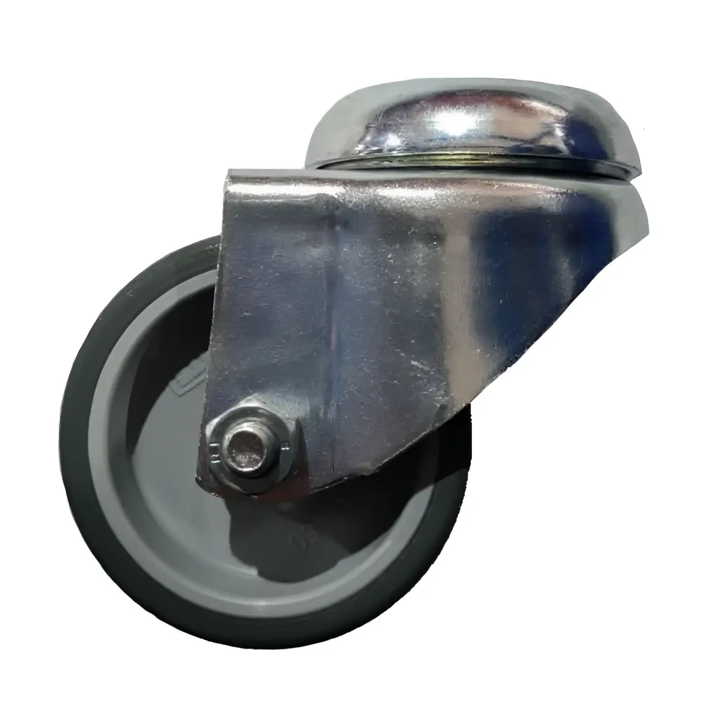 Wetrok doppellenkrolle tente 50/69 mit chrombezogener lenkrolle, schwarzem gummireifen und robustem metallbügel