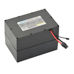 Schwarzer rechteckiger lithium-akku pack mit roten und schwarzen kabeln für wetrok duomatic intense 50 standard