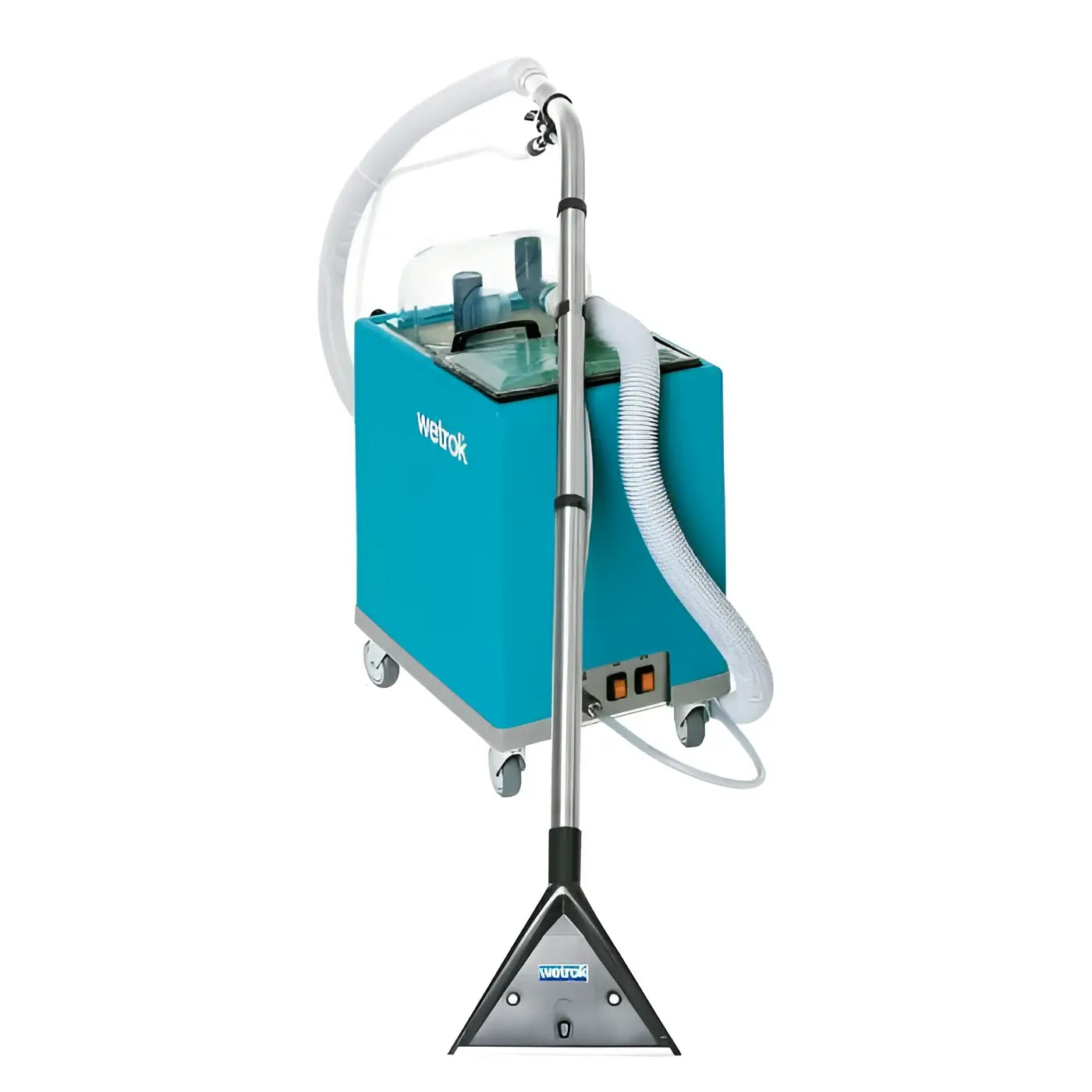 Tealfarbene wetrok extravac 280 sprühextraktionsmaschine mit silbernem metallrohr und schwarzem dreiecks-bodenzubehör
