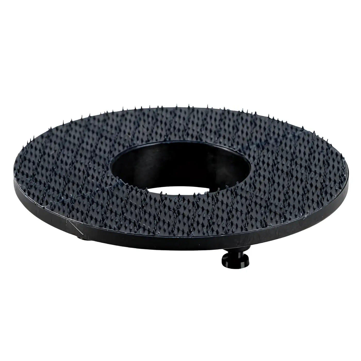 Schwarze runde saugnapfbasis mit strukturierter stachelohoberfläche und mittigem loch für wetrok pad-antriebsscheibe 33 cm