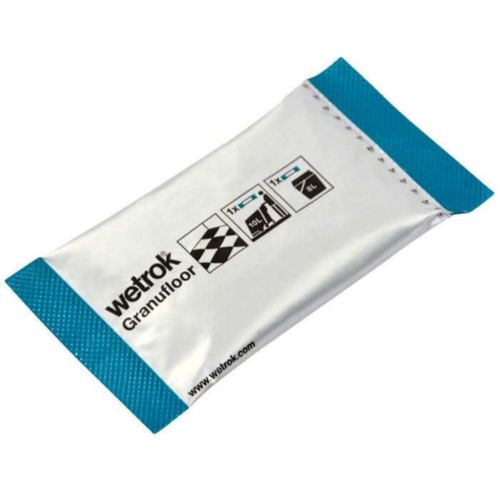 Weißer und türkisfarbener plastikbeutel wetrok granufloor bodenreiniger sticks für baustellen bodenveredelung